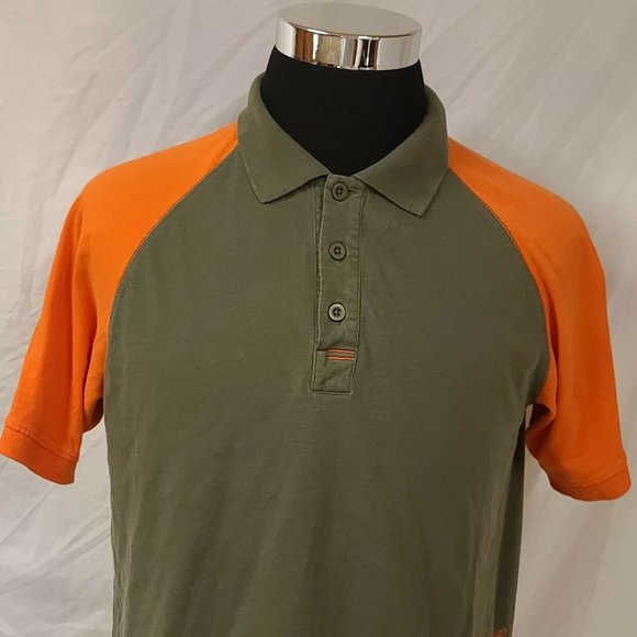 NIKE AIR Mens Medium Green Orange Short Sleeve 3 Button Spell Out Polo Shirt - Picture 4 of 12